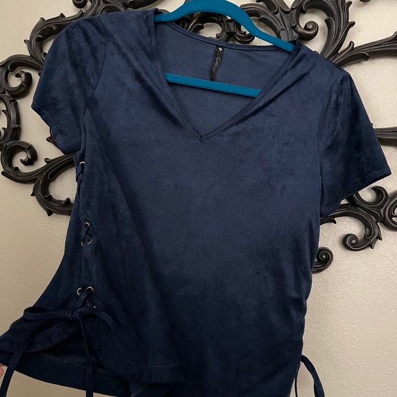 Influence Tops - INFLUENCE Faux Suede Top Lace Up Sides Navy Blue Size 8